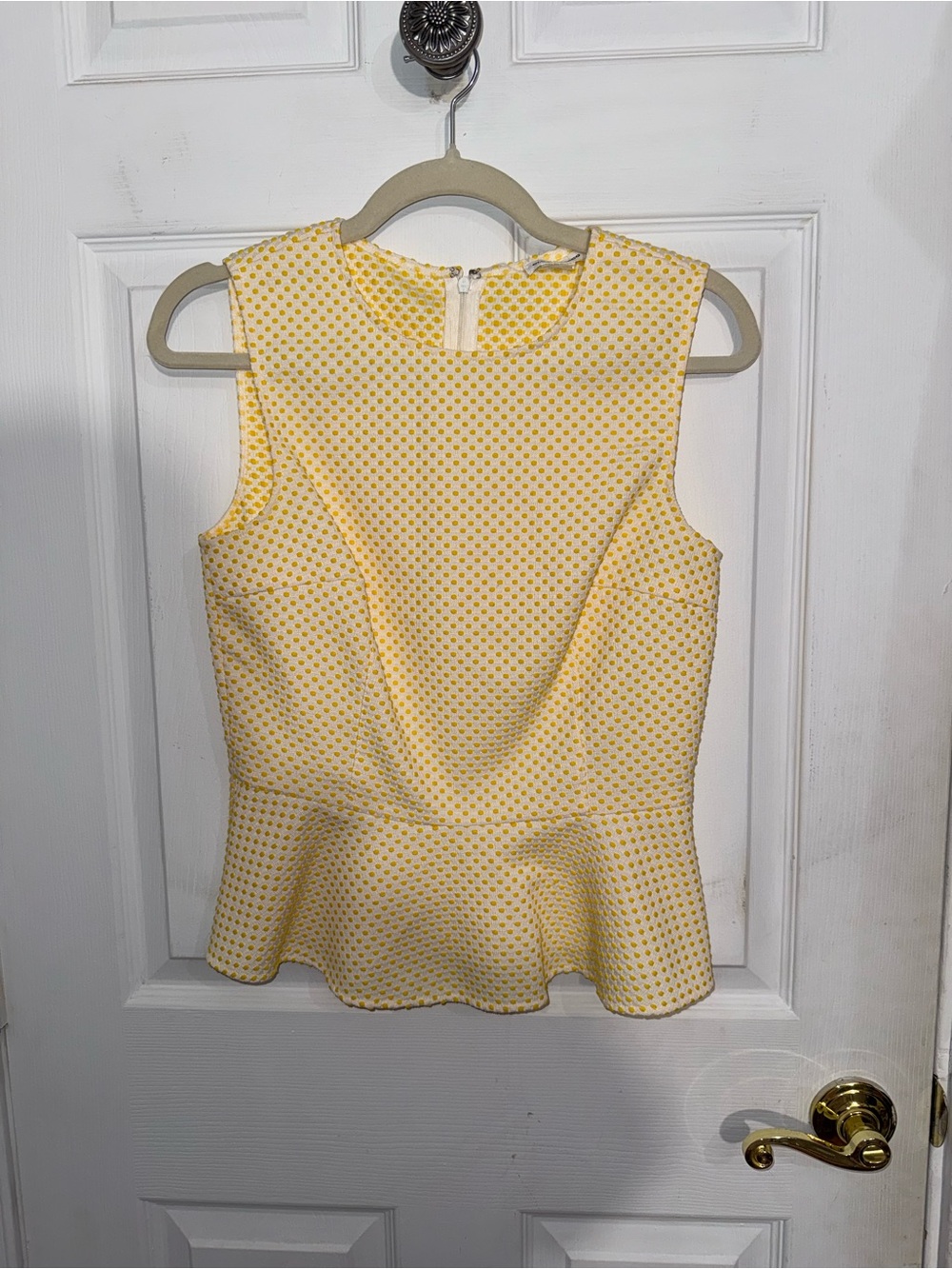 Club Monaco Yellow Polka Dot Peplum Top S